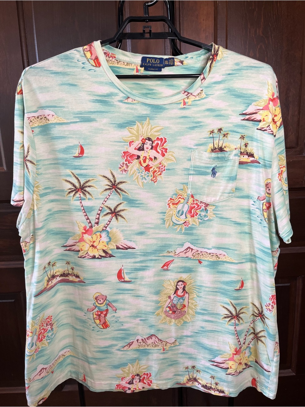 Polo Ralph Lauren Tshirt Hula Girl Surfing Bear Cotton Short Sleeve Men's XXL